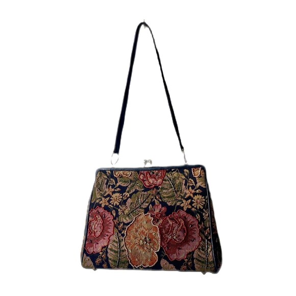 CHRISTIANA LAPETINA Victorian Vtge Tapestry Floral Shoulder Bag Blk Hand Beaded - Picture 3 of 12